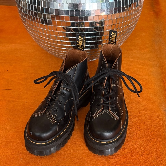 Dr. Martens Black Boots with Yellow Stitching - Picture 1 of 7